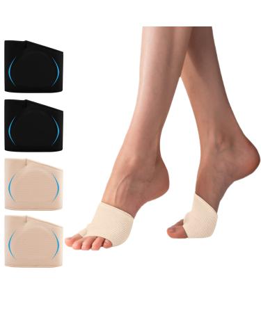 2 Pair Metatarsal Pads Soft Gel Ball of Foot Cushion Relieve Ball of Foot Pain Metatarsal Pads for Relieving Mortons Neuroma Metatarsalgia Calluses Blisters Gel Pads for Men Women Black & Beige