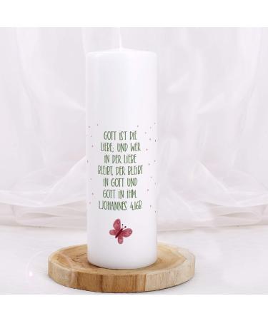 Buy Striefchen Personalized Christening Candle for Girls Flower Wreath & Butterfly Design | Custom Name Baptism Date & Saying 8x25 cm - Buy Online on SooperMarket.com