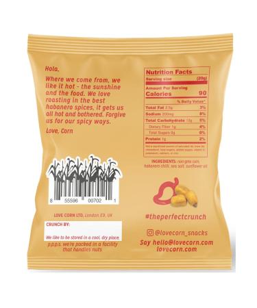 LOVE CORN | Habanero Chilli Crunchy Corn Snack | 20 Bags, 0.7oz | Low-Sugar, Gluten-Free, Plant Based, Non-GMO - Buy Online on SooperMarket.com