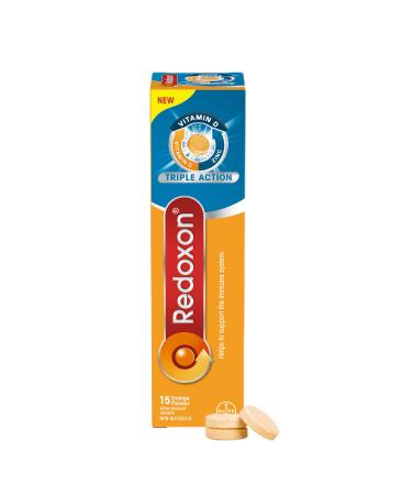 Redoxon Triple Action Vitamin C Vitamin D And Zinc Effervescent Tablets for Immunity Support Zinc Vitamin D and Vitamin C Supplement Immune Support For Adults 15 Orange Flavoured Tablets