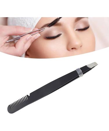 Multi-Purpose Stainless Steel Eyebrow Tweezers - Ergonomic Precise Slanted Tip & Comb - Black - Buy Online on SooperMarket.com