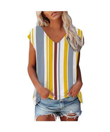 Short Sleeve T Shirts Clothing Woman T-Shirt Casual Black Clothing Top Women's Floral Pattern for Women Crop Tops Shirt Shirts Top Women's Summer Tank Top 2-yellow M