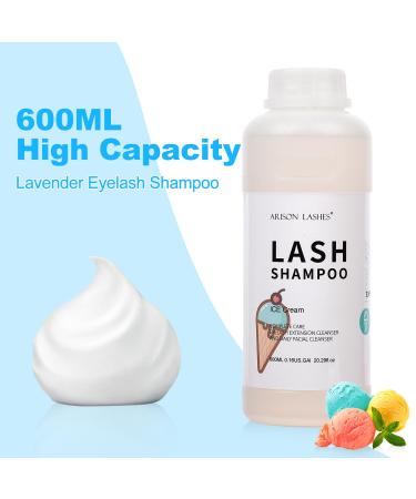 ICE CREAM Eyelash Extension Shampoo 600ml - Paraben & Sulfate Free Foaming Cleaner for Extensions & Natural Lashes - Safe for Professional & Self-Use - Buy Online on SooperMarket.com