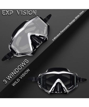Adult Pano 3 Window Scuba Diving Mask - Anti-Fog Swim Goggles with Nose Cover | Tempered Glass Snorkel Dive Mask for Snorkeling, Freediving, Swimming - Black - Buy Online on SooperMarket.com