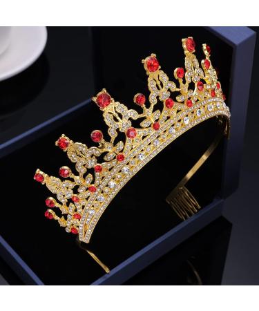 Kamirola Queen Crystal Tiara Headband for Women - Gold Red Wedding Hair Accessory - Buy Online on SooperMarket.com