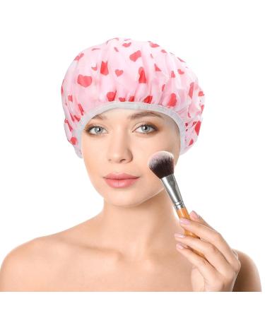 FRCOLOR Girl Beanie Shower Cap - Reusable Floral Printed Spa Cap for Girls - Elastic Double Wrap Protector for Beauty Bonnet - Salon Bathing Cap for Women - Pink, 29x29cm - Buy Online on SooperMarket.com