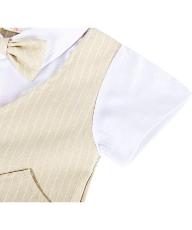 AmzBarley Baby Boys Gentlemans Suit | Dress Shirt, Pants, Vest, Bowtie Rompers | Khaki 6-12 Months - Buy Online on SooperMarket.com