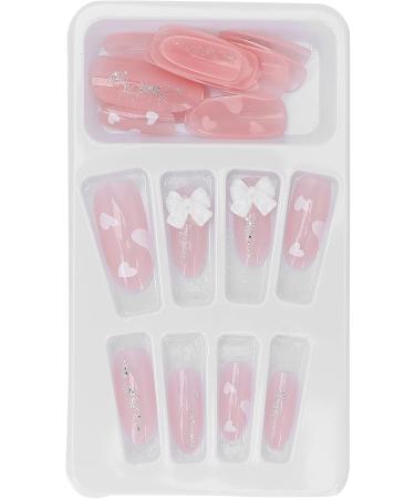 Full Cover False Nail Pink Bow Fake Nails Pink Love Press On Nails Coffin Medium Length Ballerina Nail Art Tips Sets Artificial Nails Press On False Nail Tips - Buy Online on SooperMarket.com