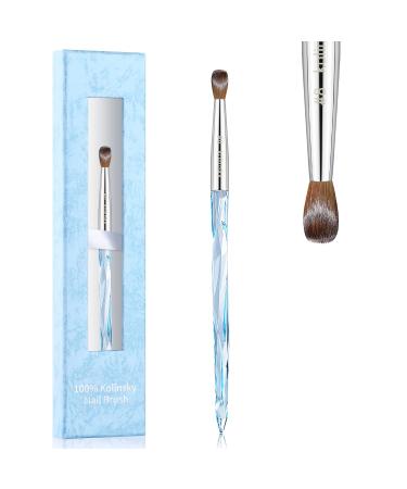 100% Pure Kolinsky Hair Acrylic Nail Brush Size 8,Oval Crimped Pressed Shaped Acrylic Nail Brushes,Acrylic Powder Brush Set Professional Manicure for DIY Home Salon,Blue #8 Crystal Blue