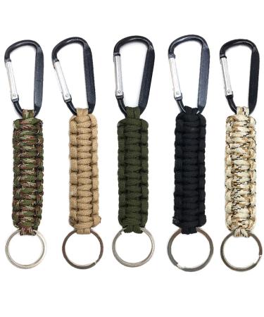 Kaxich 5 pieces paracord keychain with carabiner braided lanyard ring-hook-clip keychain key ring key ring for keys knives flashlight camping hiking adventure hunting