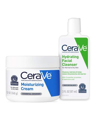 CeraVe Moisturizing Cream and Hydrating Face Wash Trial Combo  12oz Cream + 3oz Travel Size Cleanser