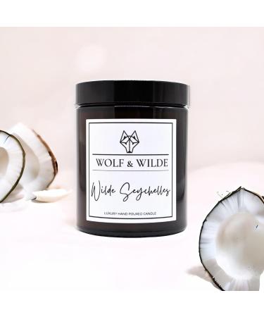 Wilde Seychelles Luxury Aromatherapy Scented Candle in Amber Glass Jar 200g. Handmade in West Yorkshire UK by Wolf & Wilde - Buy Online on SooperMarket.com