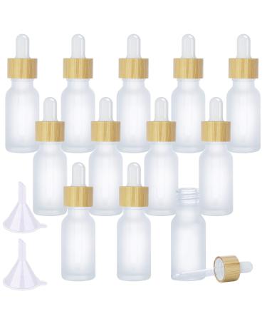 12Pcs 20ml Frosted Glass Dropper Bottles TANOSAN Eco-Friendly Essential Oil Bottles with Eye Dropper and Bamboo Lids Refillable Essence Liquid Cosmetic Containers and 2 Pieces Funnel 20ml/0.7oz