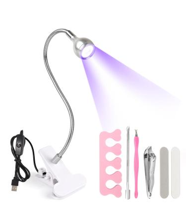LIONVISON UV Nail Lamp UV Lamps for Gel Nails with 4 Adjustable Intensity for Nail Polish Curing 5W Rotatable LED Nail Lamp with Securing Clip Mini Nail Lamp for Home DIY Salon Manicure (Silver)