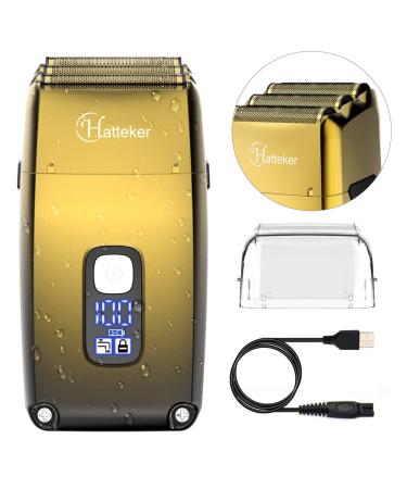 Hatteker Triple Blades Foil Shaver Electric Shaver Razor for Men Close Bald Head Barber Shaver Trimmer Waterproof Wet & Dry, Cordless, Gold