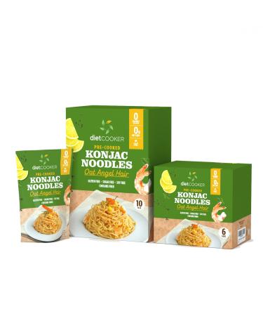 Diet Cooker Premium Konjac Noodles - Keto & Vegan Friendly, Zero Net Carbs, Low Calorie Pasta - Oat Angel Hair, 9.52 oz (Pack of 6) - Buy Online on SooperMarket.com