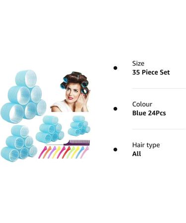 Jumbo Hair Rollers Set Self Grip Curlers For Long Hair No Heat Heatless Hair Rollers With Clips & Comb 24 Packs (Blue 24Pcs) - Buy Online on SooperMarket.com