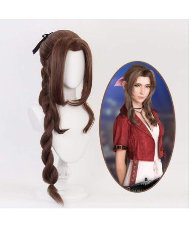 Game Final Fantasy VII Aerith Gainsborough Cosplay Wig Girl Hairpiece 100 cm Pigtail Women Wavy Curly Bangs Hair Periwig