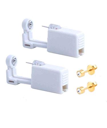2 Pack Self Ear Piercing Gun Earring Disposable Piercing Kit No Pain Easy Use Ear Piercing Gun Kit Tool with Stud (Wihte Gold)
