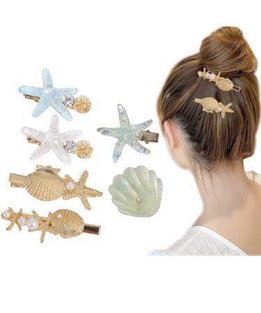 Shell Pearl Starfish Hair Clip Set for Women Girls Sea Star Hair Pins Girls Cute Headwear Styling Tools Princess Hair Clips Hair Accessories 6 Pcs 6 Pieces