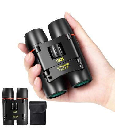 WRNRN 12X25 Mini Pocket Binoculars Compact, Small Lightweight Foldable Binoculars for Adults Kids Bird Watching, Travel, Opera Concert, Hiking, Cruise, Football Game