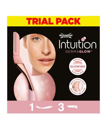 WILKINSON SWORD - Intuition Dermaglow For Women | Facial Hair Remover and Exfoliating Dermaplanning tool | Razor Handle + 3 Blade Refills 1 Count (Pack of 1)