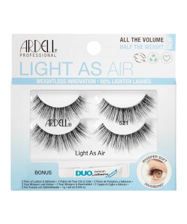 ARDELL LIGHT AS AIR (Style 521) 2 Set with glue - artificial eyelashes including eyelash glue band eyelashes for light volume natural fake lashes vegan ultralight & reusable
