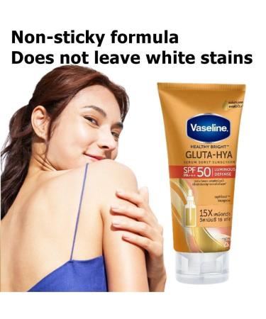 Vaseline Healthy Bright Gluta-HYA Serum Sunscreen SPF50 PA+++ - Luminous Face & Body Lotion 260ml | International Shipping Available - Buy Online on SooperMarket.com