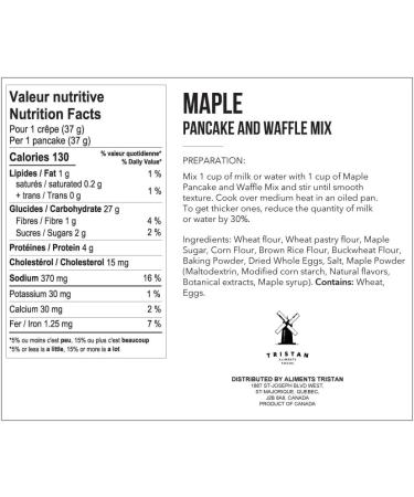 Aliments Tristan Maple Pancake and Waffle Mix 1Kg Natural Flour Blend for Baked Goods Breakfast Desserts and Pastries Just Add Milk or Water No Artificial Flavors Made in Canada - Buy Online on SooperMarket.com