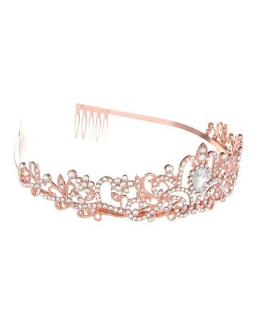 Birthday Queen Sash & Rhinestone Tiara Set - Rose Gold Bridal Crown Headpieces - Buy Online on SooperMarket.com
