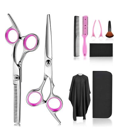 Hairdressing Scissors Thinning Scissor Set Hair Dressing Sizzors Kit Hair Cutting Scissors Set Professional 10 Pcs Barber Kit Haircut Scissor Hair Thinning Scissors Hairdresser Shears for Women Pink Pink-10
