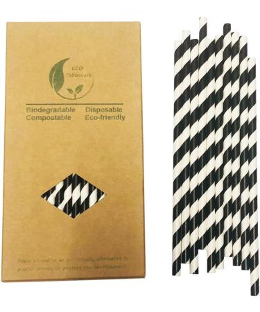 Black White Paper Straws Pack of 100 Black Stripe Cocktail Drinking Straws Biodegradable Disposable 6*197mm - Buy Online on SooperMarket.com