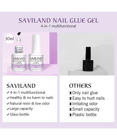 Saviland 15ML 4-in-1 Nail Glue Set for Fake Nails & Poly Gel - Super Strong Gel Base Strengthen, Slip Solution, Nail Repair Treatment - 2pcs - Buy Online on SooperMarket.com