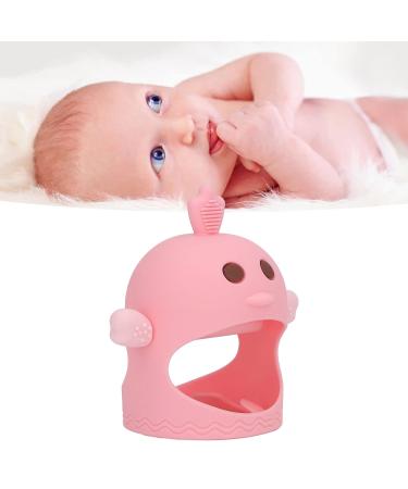 Silicone Chick Shape Baby Teether with 2 Teether Stems - Cherry Powder Color - Daytime and Nighttime Teething Relief - Cute and Safe Chew Toy - Buy Online on SooperMarket.com