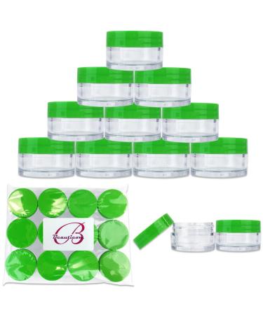 Beauticom 12 Pieces 20G/20ML Round Clear Jars with GREEN Lids for Lotion Creams Toners Lip Balms Cosmetic Makeup Samples - BPA Free