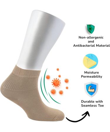 Cosyfeel Women Loose Diabetic Socks | 4-Pack Neuropathy Ankle Socks for Ladies | Super Soft Eco-Friendly Bamboo Material | Durable with Seamless Toe | Multicolour Patterns | 4 Seasons 4-7 LIGHT BEIGE - Buy Online on SooperMarket.com
