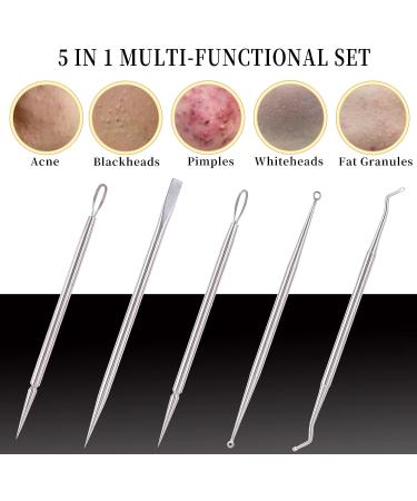 Professional Blackhead and Whitehead Extractor Tool Kit - 5 Pcs/Set for Face and Nose - Stainless Steel Pimple Popper Set VT921A - Buy Online on SooperMarket.com