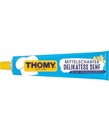 Medium Hot German Deli Mustard in a Tube | Mix of Brown and Yellow Mustard Seeds | 3 x 200 ml | THOMY | Germany