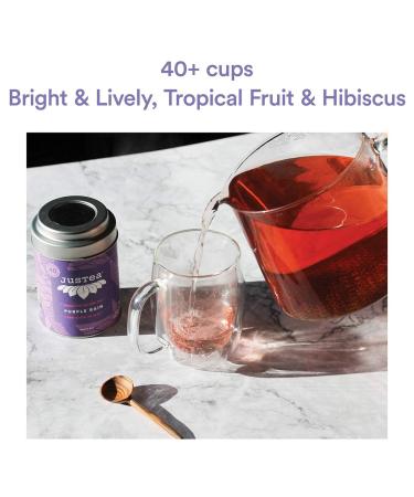 JusTea PURPLE RAIN | Loose Leaf Purple Tea | Tin with Hand Carved Tea Spoon | 40+ Cups (2.8oz) | Very Low Caffeine | Award-Winning | Fair Trade | Non-GMO Loose Leaf Tea Tin - Buy Online on SooperMarket.com