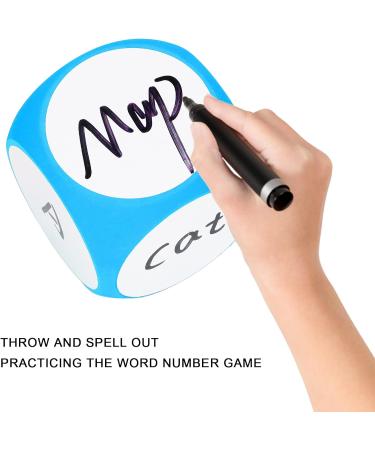 Fockety Write on Wipe Off Dice - 3.9in Blank EVA Dry Erase Cubes in Blue | Portable Teaching Aids for Writing Letters Numbers & Shapes | Vibrant & Cleanable - Buy Online on SooperMarket.com