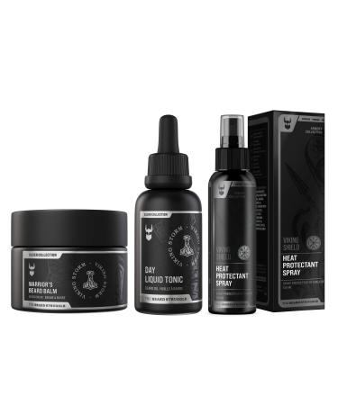 The Beard Struggle Beard & Hair Heat Protectant Spray Warrior s Beard Balm & Day Liquid Tonic Beard Oil Bundle Nourishes & Revitalizes Beard Hair - Silver Collection - Viking Storm