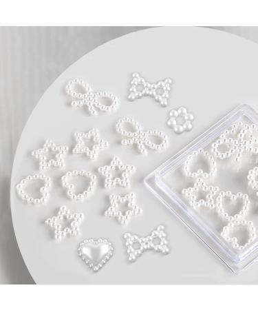 600 Pcs White Pearls 3D Nail Charms - Multi Shapes Heart Bowknot Star - Acrylic Beads for DIY Manicure & Jewelry - Buy Online on SooperMarket.com