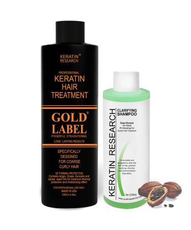 GOLD LABEL Keratin Hair Straightening Blowout Treatment for All Hair Types Colors and Conditions Long Lasting Straightening Eliminates Frizz and Repairs Damaged Dry Hair (8oz+4oz Kit GL) 8 Ounce kit