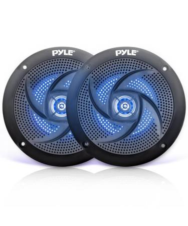 Low-Profile Waterproof Marine Speakers - 100W 4 Inch 2 Way 1 Pair Slim Style Waterproof Weather Resistant Outdoor Audio Stereo Sound System w/ Blue Illuminating LED Lights - Pyle (Black)