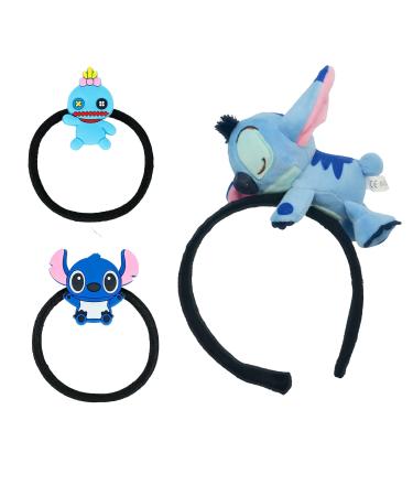 Kawaii Stitch Headband And 2 Pcs Hair Ties Velvet Headband Cartoon Headband Hair Accessories Head Band Hair Band Gift Hair Head Wraps Elastic Hair Ties Hairbands For Girls Women