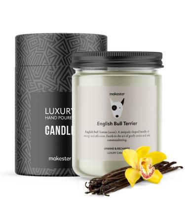 English Bull Terrier Candle - 220g Soy Wax with Madagascan Vanilla Jasmine & Sugared Almond - English Bull Terrier Gift - Dog Candles by Makester