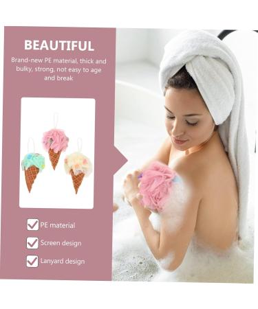 FRCOLOR Body Scrubber Set - 3pcs Ice Cream Bath Balls & Puff for Spa-Quality Cleansing | Perfect Loofah Cleaner & Bathing Sponge for All Skin Types - Buy Online on SooperMarket.com
