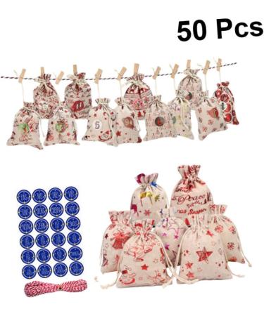 KOMBIUDA 50 Pcs Calendar Chritmas Candy Chrismas Garland Pouch for Christmas Storage Bag Drawstring Size 2 As Shown - Buy Online on SooperMarket.com