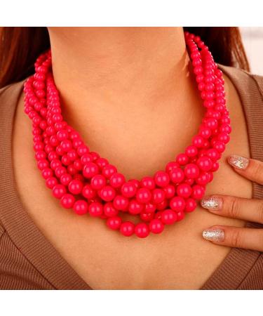Shop Wiwpar Simulated Pearl Cluster Necklace Set | Multi Strand Twisted Pearl Jewelry - Pink Statement Bib Collar - Buy Online on SooperMarket.com