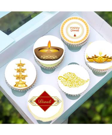 24 x Pre-Cut Happy Diwali 2 Edible Stand up Wafer/Rice Paper Cupcake Cake Toppers Festival of Lights Celebration Party Decorations